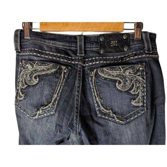 MISS ME Dark Wash Skinny Rhinestone Embellished Jeans Size 28 - Picture 4 of 5